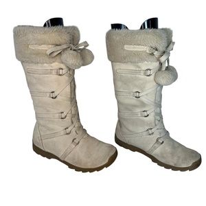 CLEARANCE | Sporto | Off White Leather Suede Tall Lace Up Winter Boot | Size 8